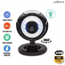 Webcam HD 720p USB 2.0 6 Leds e Microfone Embutido Ângulo 360° Graus LEY-53 Lehmox Preto